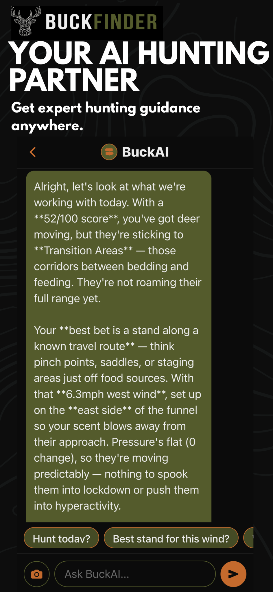 BuckAI hunting chat and tactical guidance